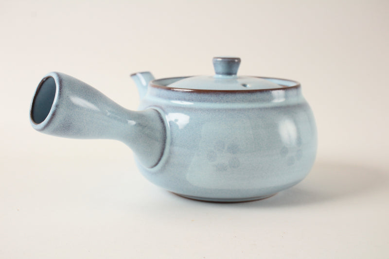 Mino ware Japanese Pottery Teapot Kyusu Flower Pattern in Light Blue with Infuser made in Japan