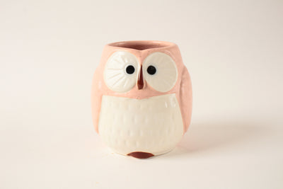 Mino ware Japanese Pottery Yunomi Chawan Tea Cup Owl Shape Pink made in Japan