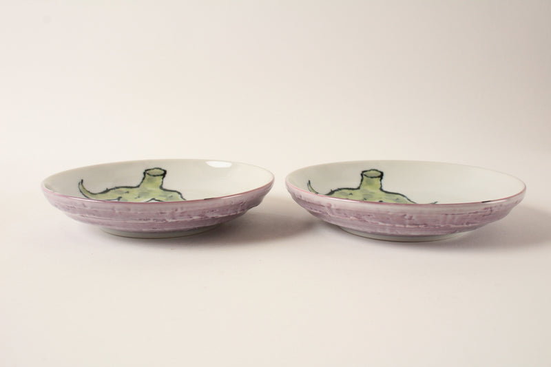 Mino ware Japan Ceramics Eggplant Plate Set of Two made in Japan