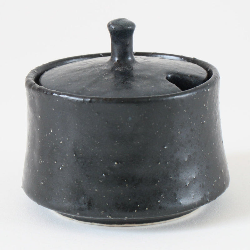 Mino Ware Japanese Ceramics Condiment Container, Black-Karatsu, made in Japan