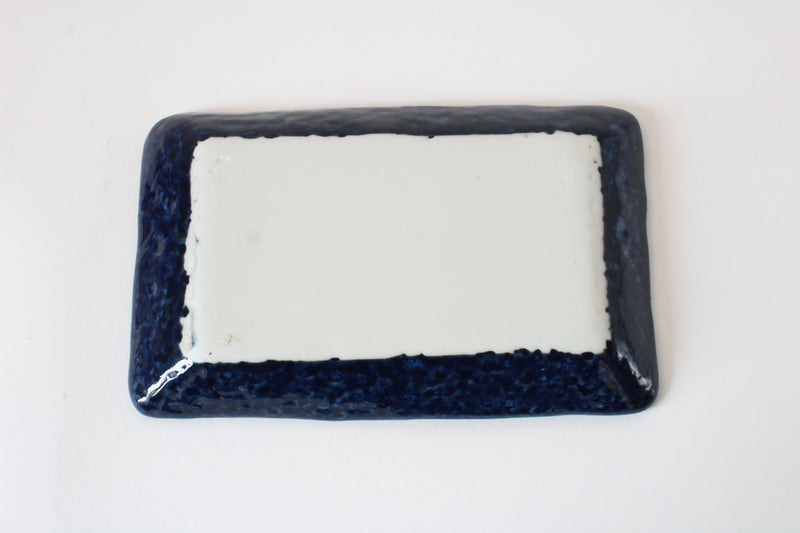 Mino ware Japanese Ceramics Rectangular Plate, Navyblue, made in Japan