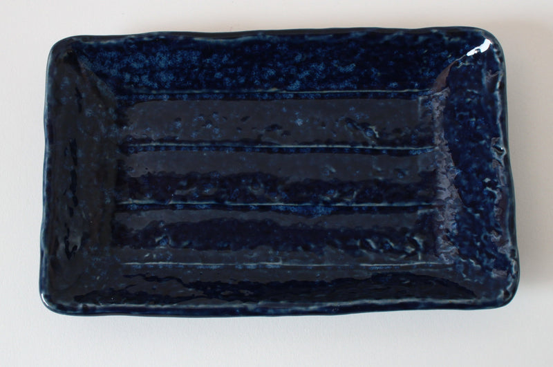 Mino ware Japanese Ceramics Rectangular Plate, Navyblue, made in Japan