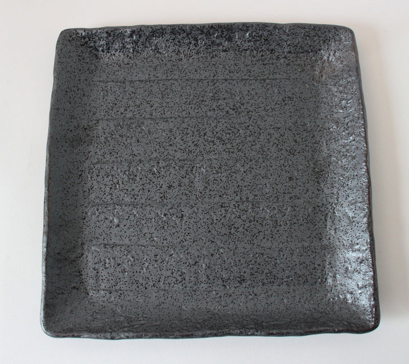 Mino ware Japanese Ceramics Large Square Plate, Black Crystal, made in Japan