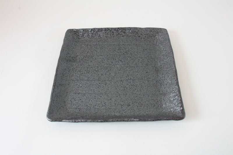 Mino ware Japanese Ceramics Large Square Plate, Black Crystal, made in Japan