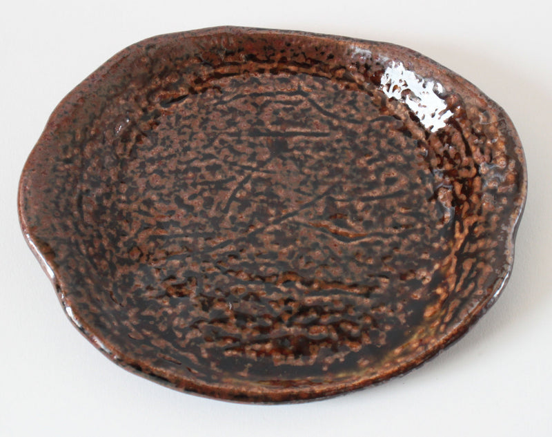 Mino ware Japanese Ceramics Irregular-Shaped Oval Plate, Brown, made in Japan