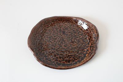 Mino ware Japanese Ceramics Irregular-Shaped Oval Plate, Brown, made in Japan