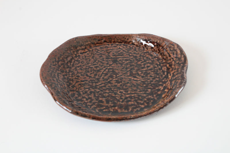 Mino ware Japanese Ceramics Irregular-Shaped Oval Plate, Brown, made in Japan