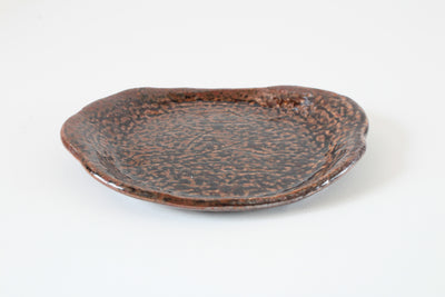 Mino ware Japanese Ceramics Irregular-Shaped Oval Plate, Brown, made in Japan