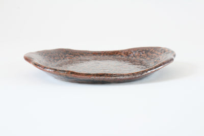 Mino ware Japanese Ceramics Irregular-Shaped Oval Plate, Brown, made in Japan