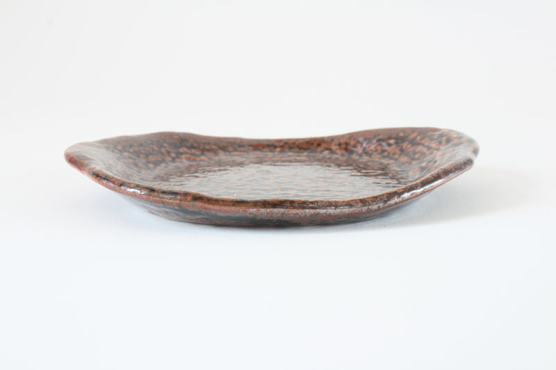 Mino ware Japanese Ceramics Irregular-Shaped Oval Plate, Brown, made in Japan