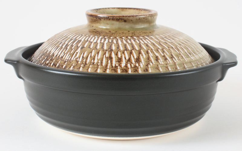 Mino ware Japanese Pottery Clay Pot Donabe (8.5inch) Tokusa Brown Lid, Black pot, Made in Japan