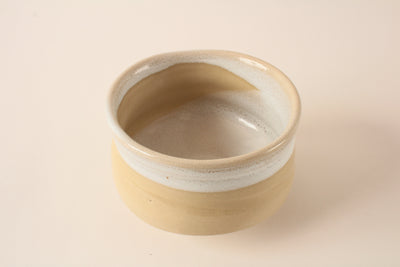 Mino ware Japanese Pottery Tea Ceremony Matcha Bowl White Glaze on Cream Beige