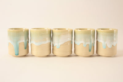 Mino ware Japanese Pottery Yunomi Chawan Tea Cup Creamy Beige w/Green Glaze