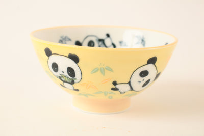 Mino ware Japanese Ceramics Kids Rice Bowl Panda and Bamboo Laeves made in Japan