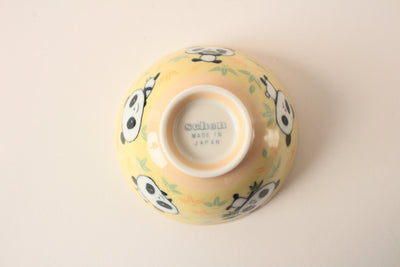 Mino ware Japanese Ceramics Kids Rice Bowl Panda and Bamboo Laeves made in Japan