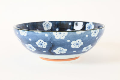 Mino ware Japanese Ceramics Large and Wide Noodle Donburi Bowl Plum Flowers Pattern (1000ml)