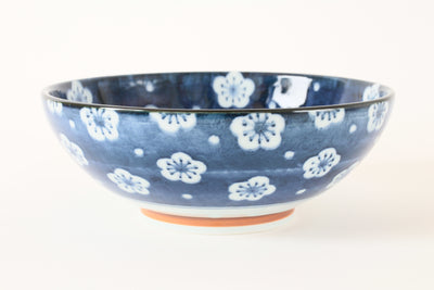 Mino ware Japanese Ceramics Large and Wide Noodle Donburi Bowl Plum Flowers Pattern (1000ml)