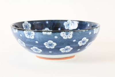 Mino ware Japanese Ceramics Large and Wide Noodle Donburi Bowl Plum Flowers Pattern (1000ml)