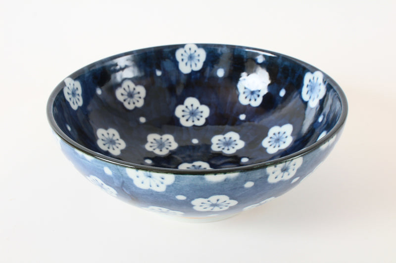 Mino ware Japanese Ceramics Large and Wide Noodle Donburi Bowl Plum Flowers Pattern (1000ml)