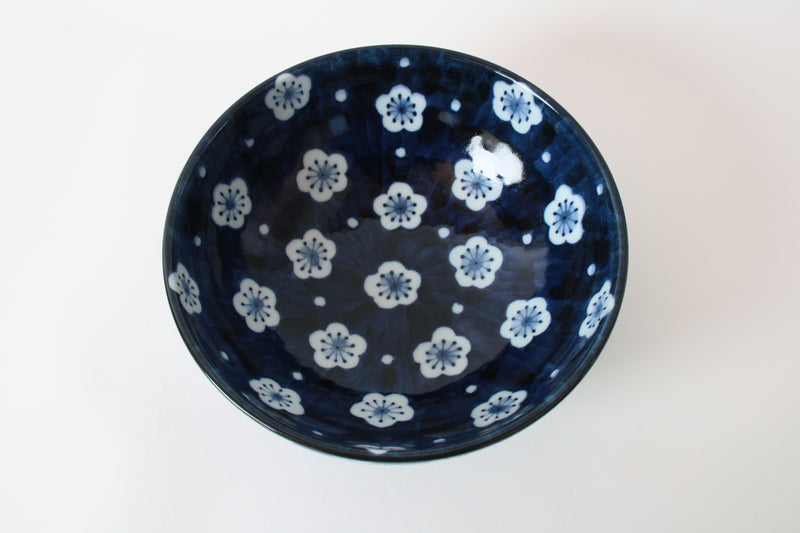 Mino ware Japanese Ceramics Large and Wide Noodle Donburi Bowl Plum Flowers Pattern (1000ml)