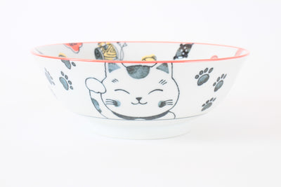 Mino ware Japanese Ceramics Ramen Noodle Donburi Bowl Lucky Cat Red made in Japan