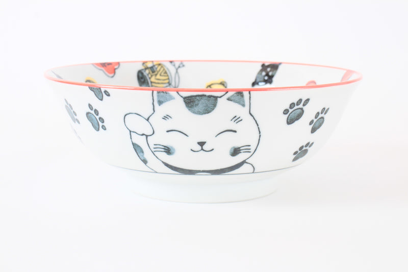 Mino ware Japanese Ceramics Ramen Noodle Donburi Bowl Lucky Cat Red made in Japan