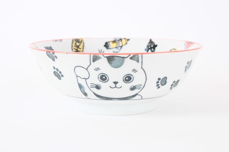 Mino ware Japanese Ceramics Ramen Noodle Donburi Bowl Lucky Cat Red made in Japan