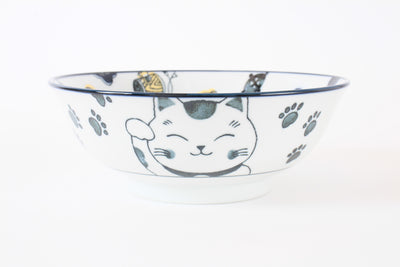 Mino ware Japanese Ceramics Ramen Noodle Donburi Bowl Lucky Cat Navyblue made in Japan