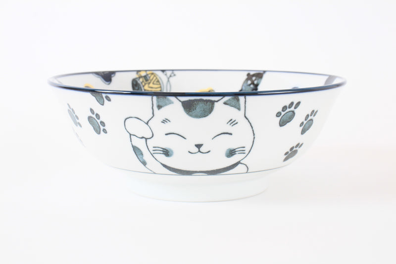 Mino ware Japanese Ceramics Ramen Noodle Donburi Bowl Lucky Cat Navyblue made in Japan