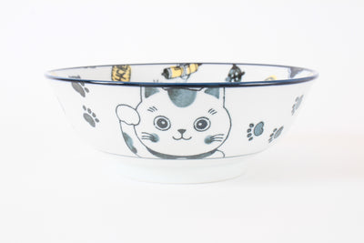 Mino ware Japanese Ceramics Ramen Noodle Donburi Bowl Lucky Cat Navyblue made in Japan