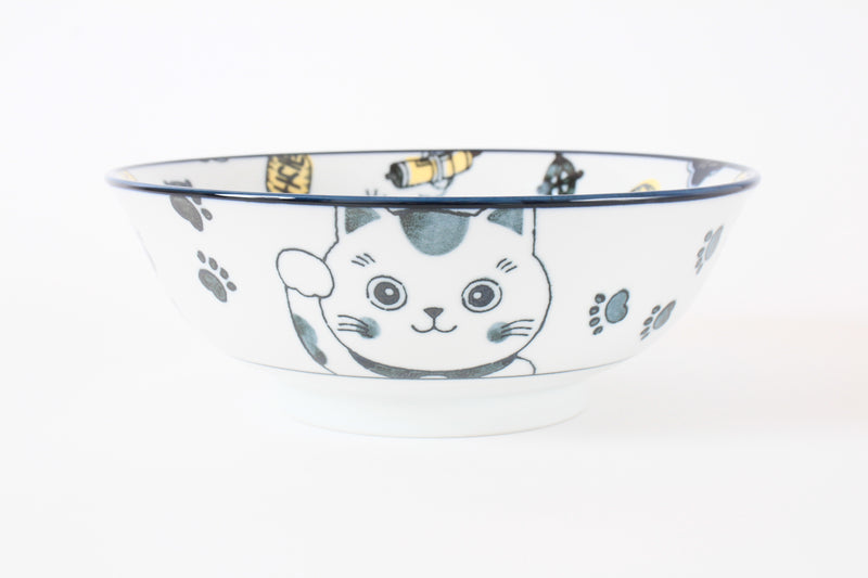 Mino ware Japanese Ceramics Ramen Noodle Donburi Bowl Lucky Cat Navyblue made in Japan