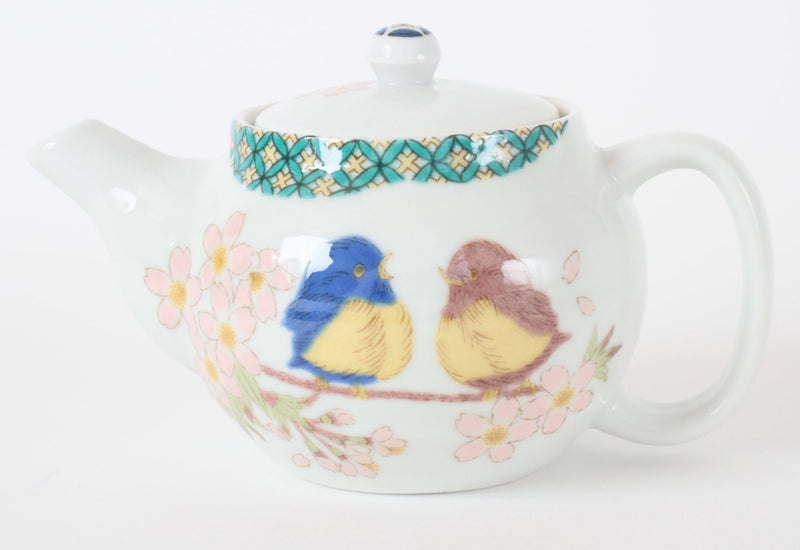 Kutani ware Japanese Pottery Teapot Kyusu Flowers and Sparrows with Infuser made in Japan