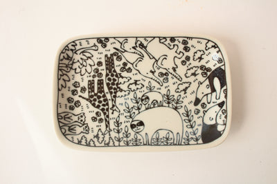 Mino ware Japan Ceramics Rectangle Plate Wild Animals made in Japan