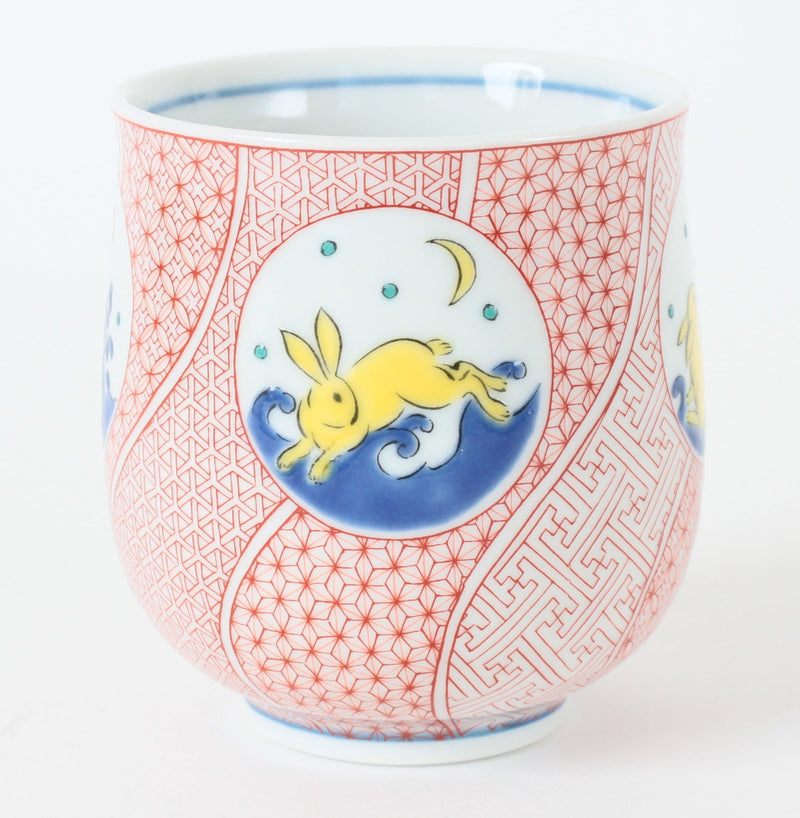 Kutani ware Japanese Ceramic Yunomi Chawan Tea Cup Moon Viewing Rabbit Made in Japan