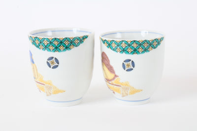 Kutani ware Japanese Ceramic Pair Yunomi Chawan Tea Cup Yoshidaya Sparrow Made in Japan