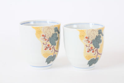 Kutani ware Japanese Ceramic Pair Yunomi Chawan Tea Cup Yoshidaya Sparrow Made in Japan