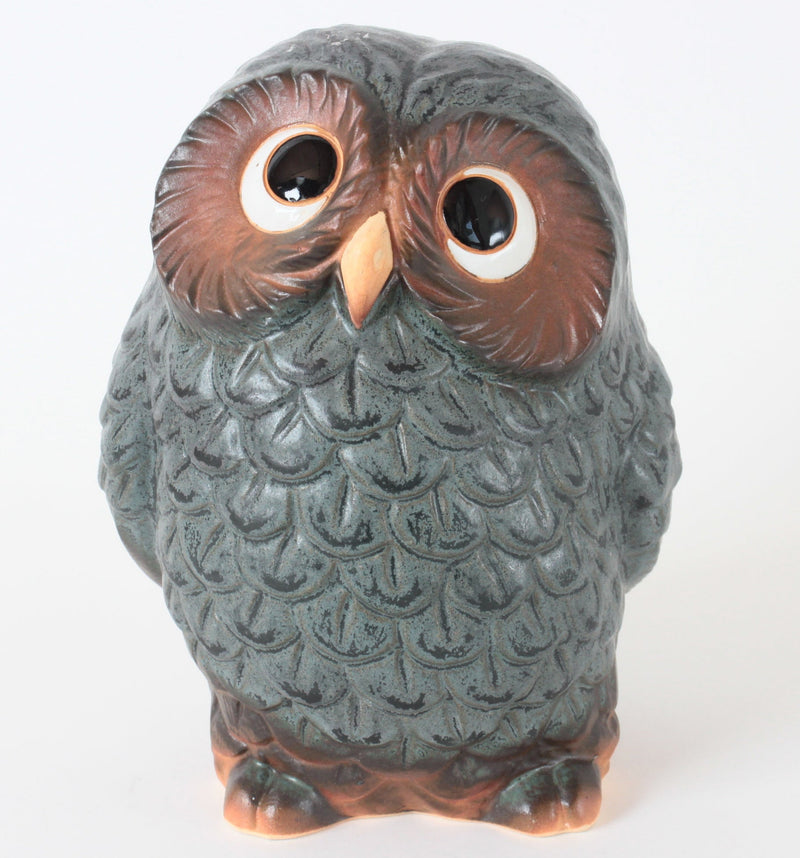 Shigaraki ware Japanese Ceramic Statue Standing Gray Owl Tilting Head made in Japan