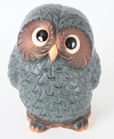 Shigaraki ware Japanese Ceramic Statue Standing Gray Owl Tilting Head made in Japan