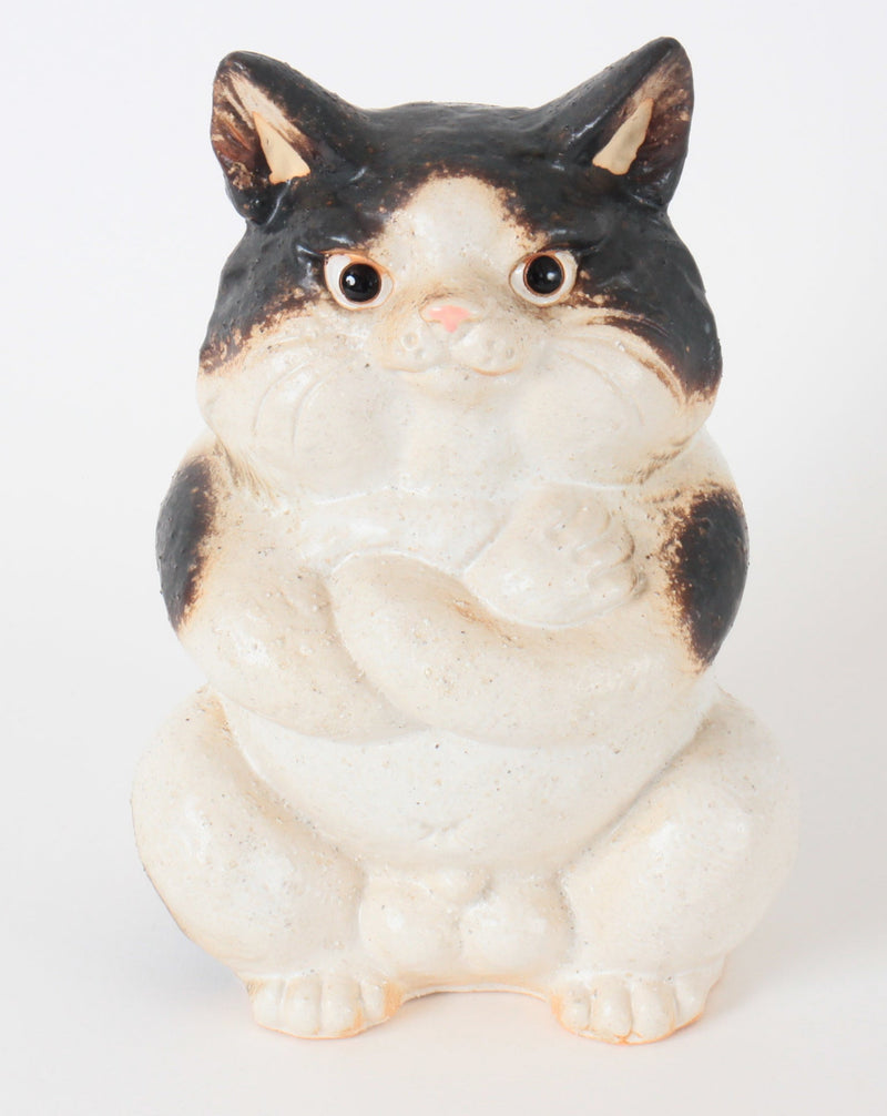 Shigaraki ware Japanese Ceramic Statue Cat Folding Arms made in Japan