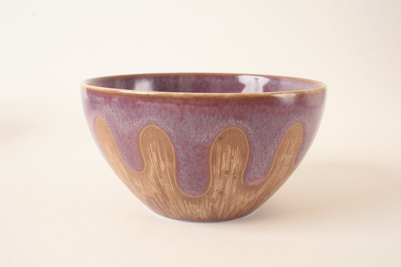 Mino ware Japanese Ceramics Cereal Bowl Purple Drippy Glaze made in Japan