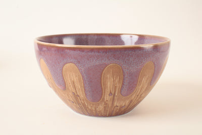 Mino ware Japanese Ceramics Cereal Bowl Purple Drippy Glaze made in Japan