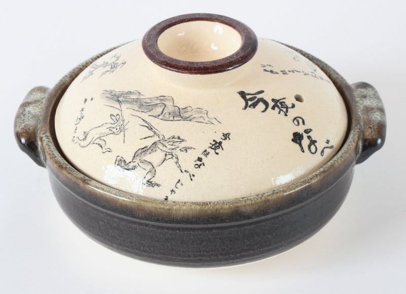 Banko ware Japanese Pottery Clay Pot Donabe (7.1inch) The Frolicking Animals Chōjū Giga Made in Japan