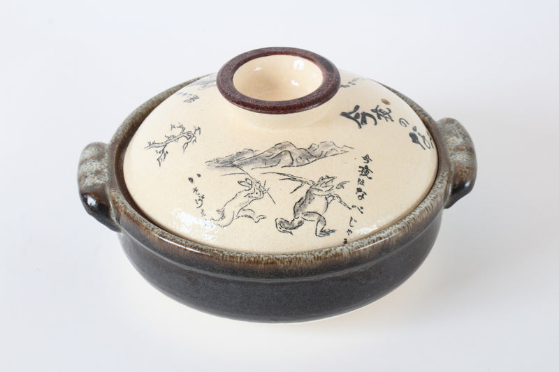 Banko ware Japanese Pottery Clay Pot Donabe (7.1inch) The Frolicking Animals Chōjū Giga Made in Japan