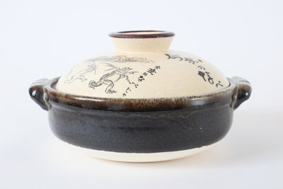 Banko ware Japanese Pottery Clay Pot Donabe (7.1inch) The Frolicking Animals Chōjū Giga Made in Japan