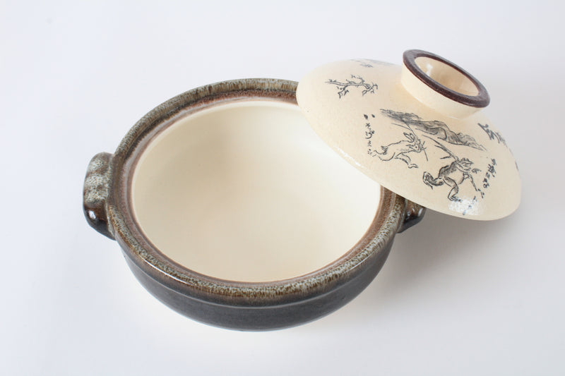 Banko ware Japanese Pottery Clay Pot Donabe (7.1inch) The Frolicking Animals Chōjū Giga Made in Japan