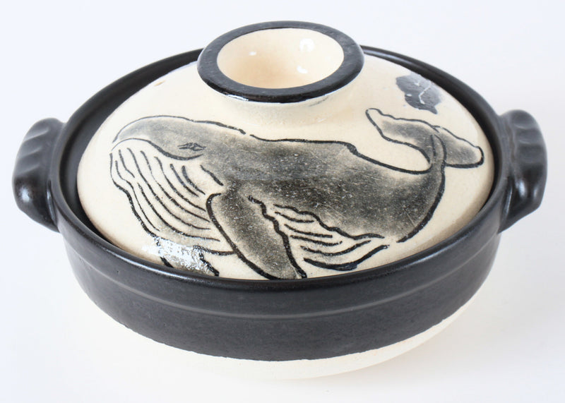 Banko ware Japanese Pottery Clay Pot Donabe (7.1inch) Black Whale Made in Japan