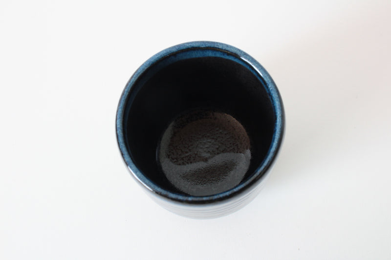 Mino ware Japanese Sushi Yunomi Chawan Tea Cup Brushed Navy on Blue