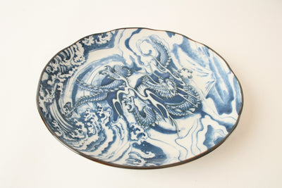 Mino ware Japanese Ceramics Large Plate Dragon and Mt. Fuji Blue made in Japan
