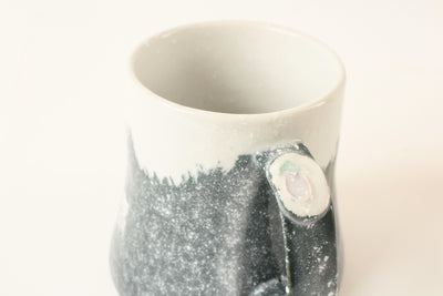 Mino ware Japanese Pottery Mug Cup Mt. Fuji covered in Powder Snow w/Eggplant & Kanji Tapered-shape Navy