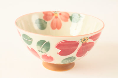 Mino ware Japanese Ceramics  Rice Bowl Red Flowers made in Japan